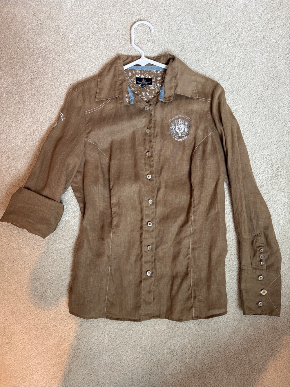 L’ARGENTINA Team of Princesses Linen Taupe Button Down Beach Polo Club of Africa